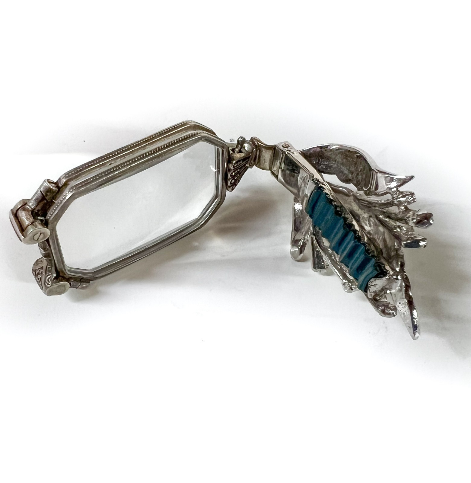 West German 835 Silver Marcasite Folding Lorgnette c1950-60