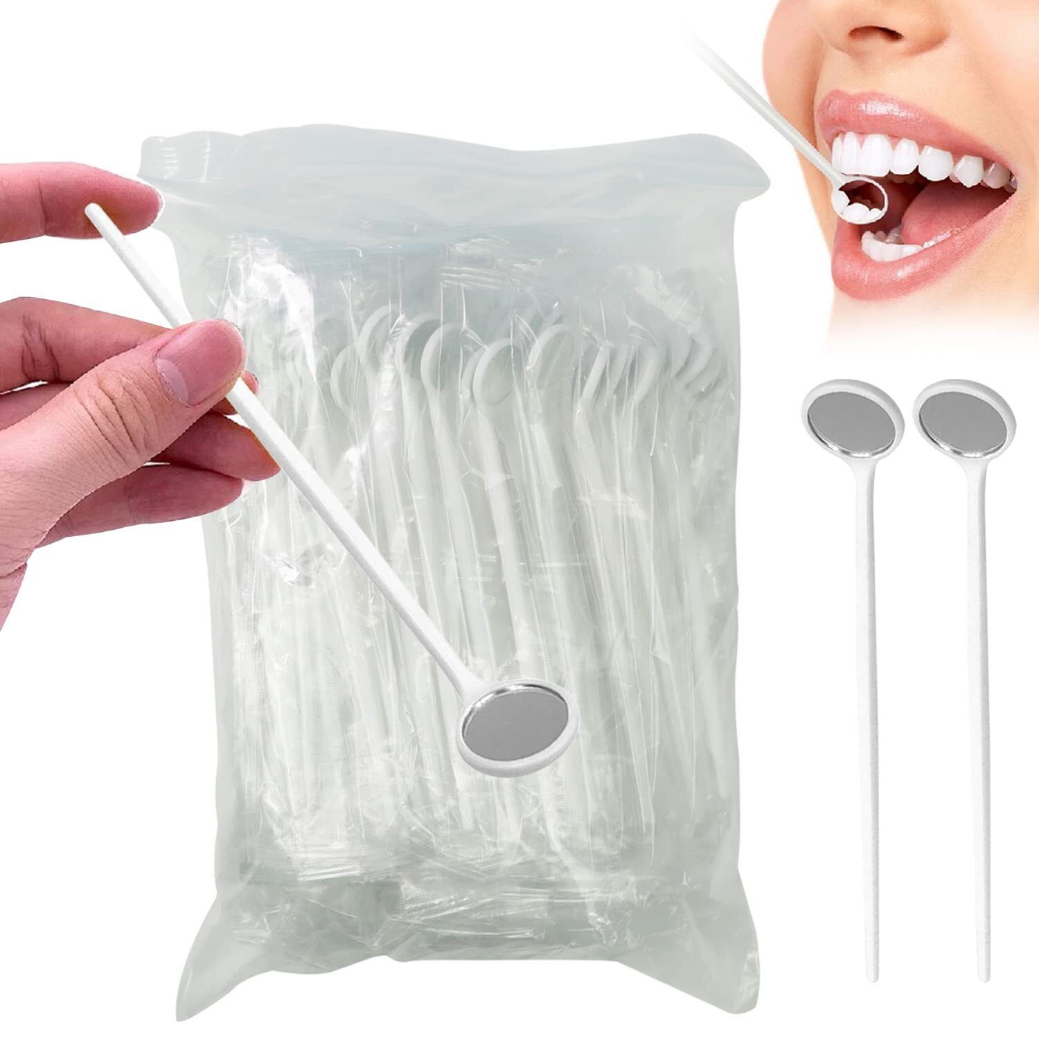 100pcs Disposable Dental Oral Exam Mouth Mirrors Anti Fog Teeth Exam Mirror