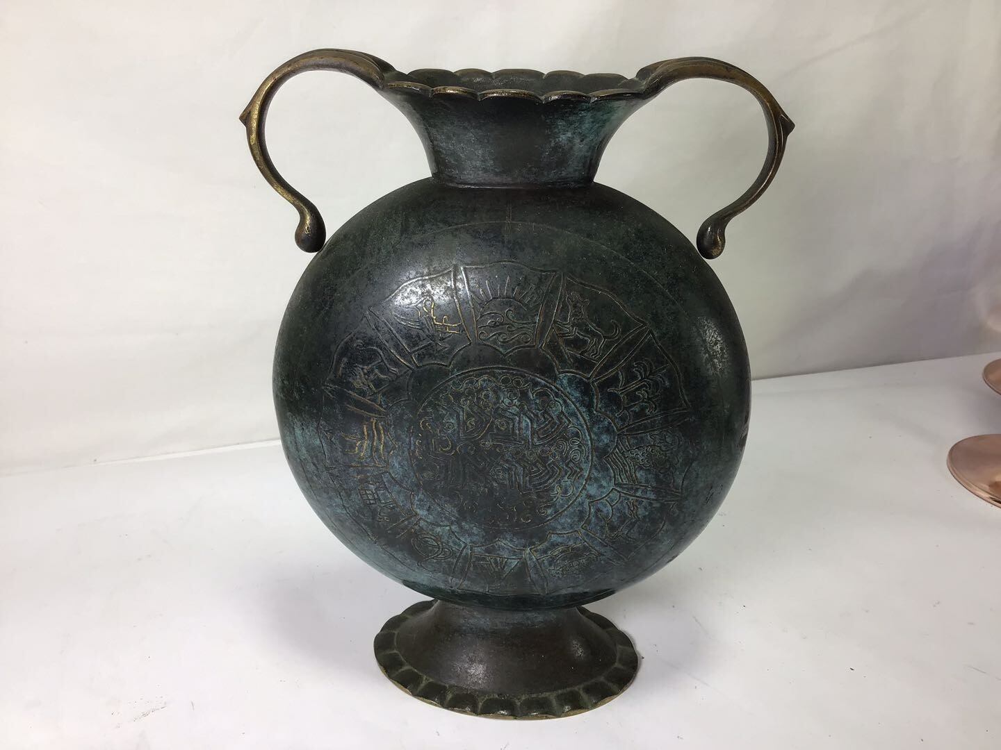 KK37 Vintage 7 Tribes of Israel Jewish Judaica Brass Moon flask Vase Hebrew