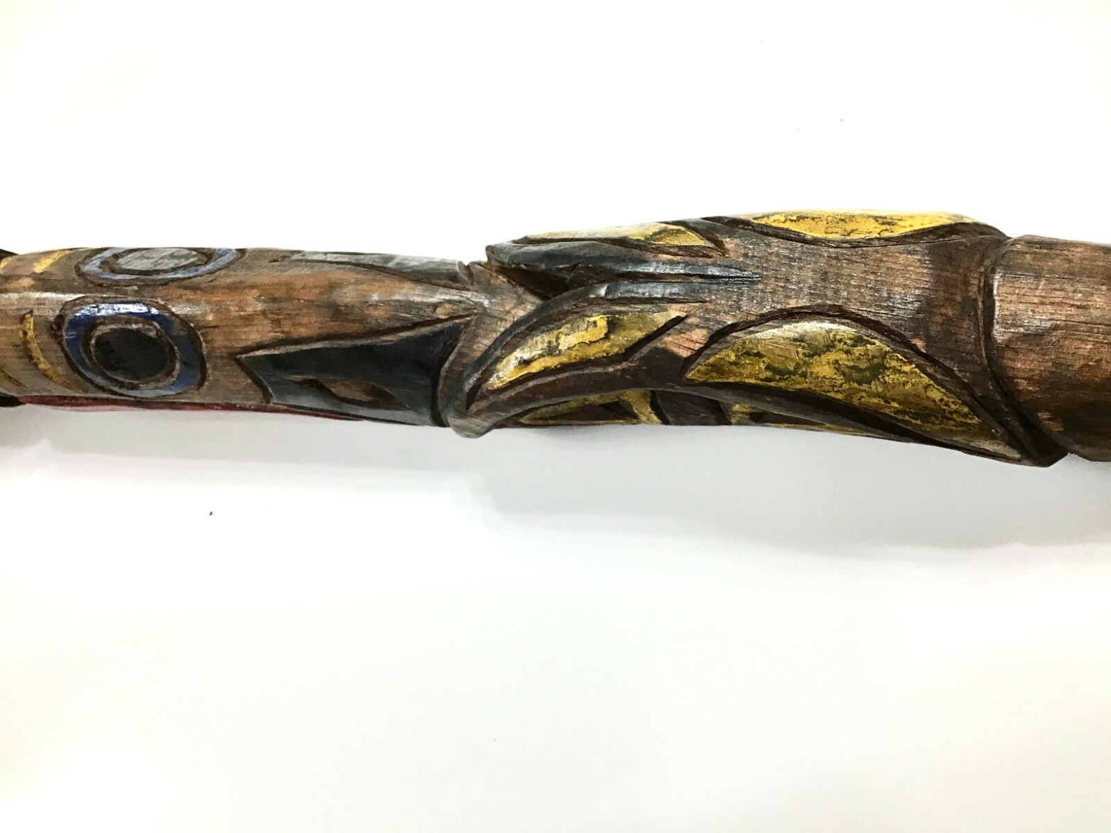 Ancient Northwest Indian Carved Totem Pole. Brilliant Colors 27 Inches