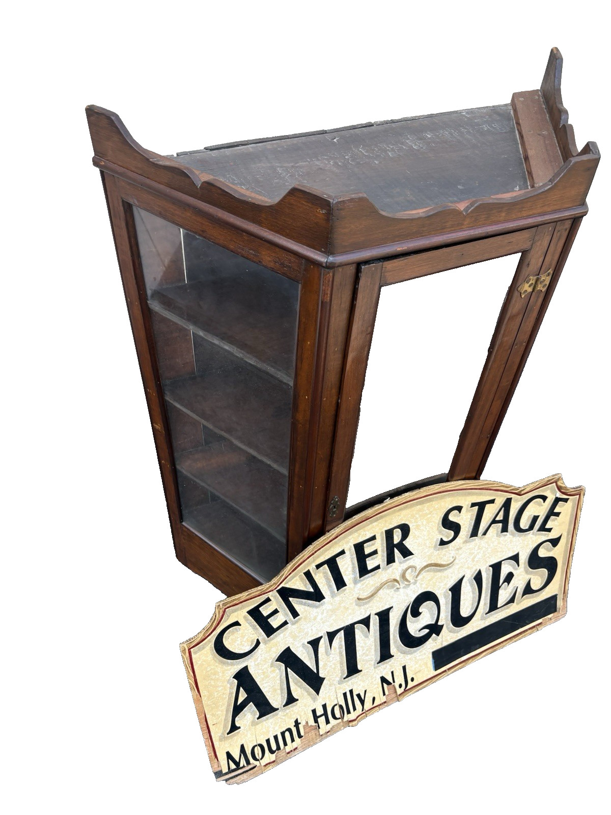 66800 Antique Victorian Walnut Whatnot Wall Curio Shelf with Drawer