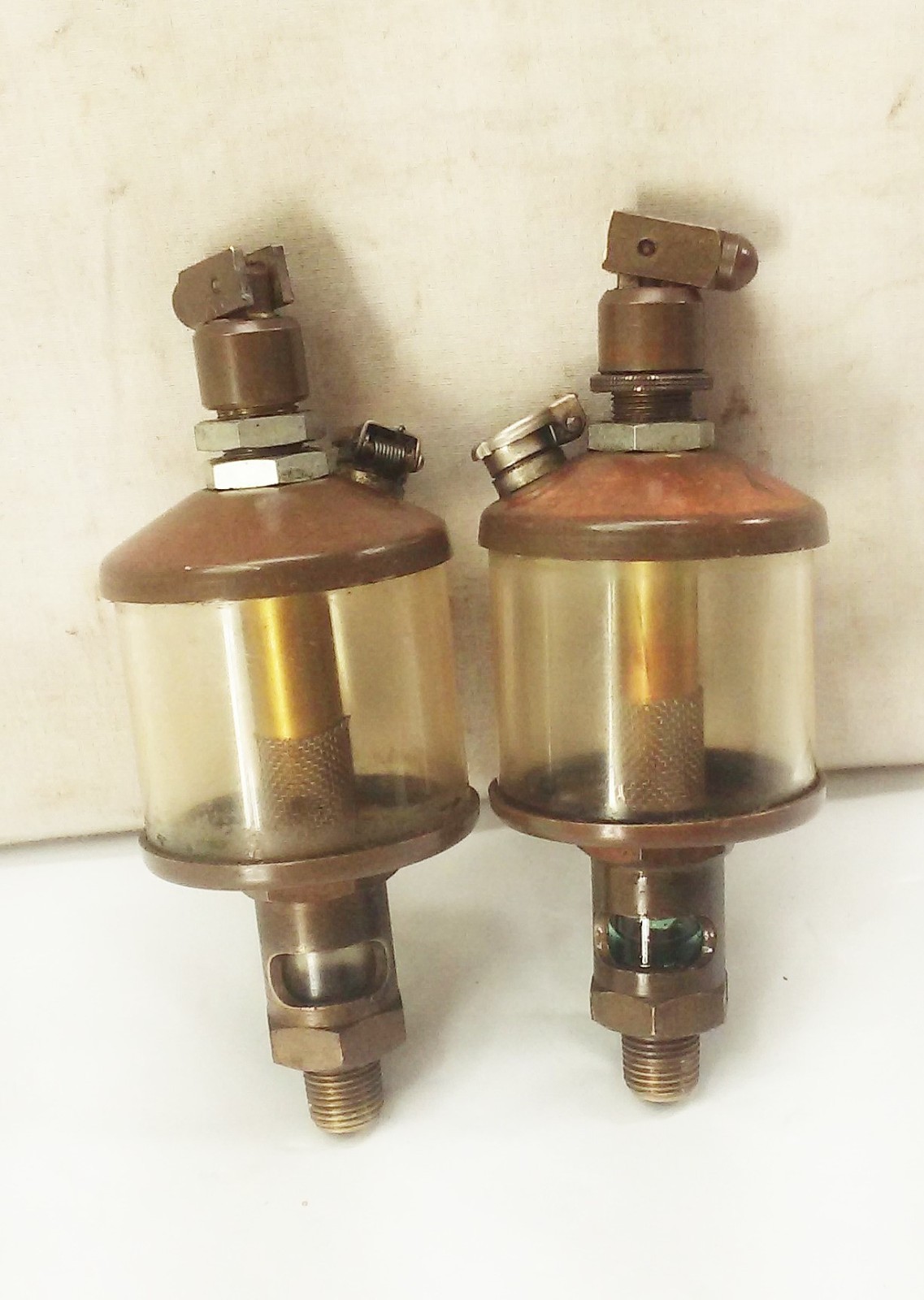 Vtg Antique Brass & glass Factory Machine Hit Miss Oiler Lubricator SET LOT