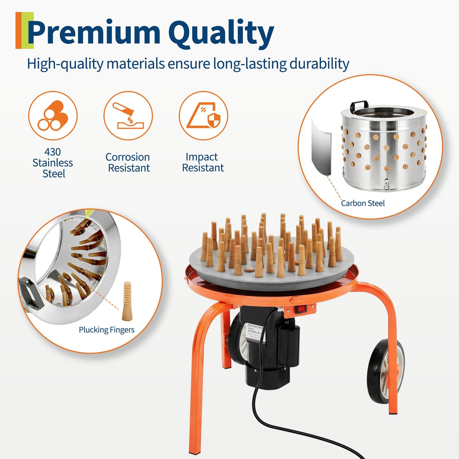 20" Chicken Plucker Machine Poultry Plucker SS Drum, 3500RPM Motor ,108 Fingers