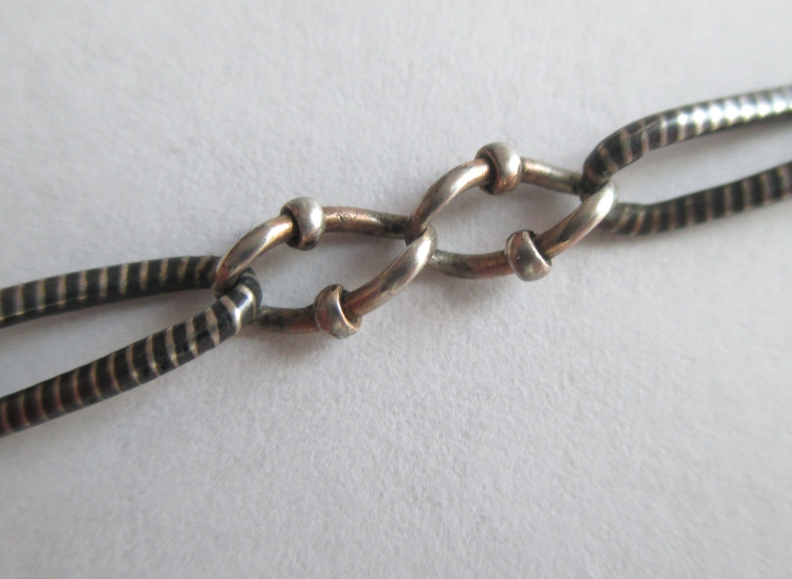 13.75in ANTIQUE 800 SILVER NIELLO WATCH CHAIN w/ DOG CLIP 7.2g