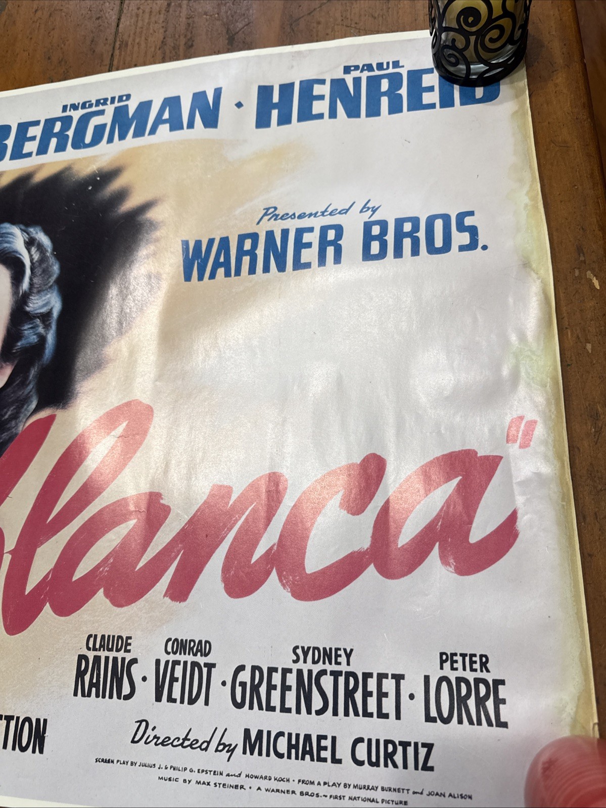 Vintage Casablanca Movie Poster 23 x 18 3/8 Inches