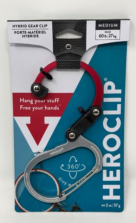 HEROCLIP ' HYBRID GEAR CLIP ' MEDIUM (MAX 60LBS) ' HOT ROD RED ' SWIVELS 360°