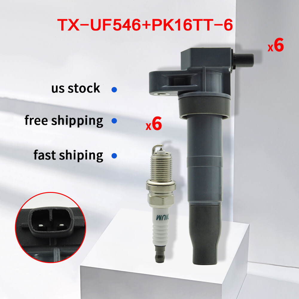 6 Pack Ignition Coil & Iridium Spark Plug For Hyundai Santa Fe Kia Sorento UF546