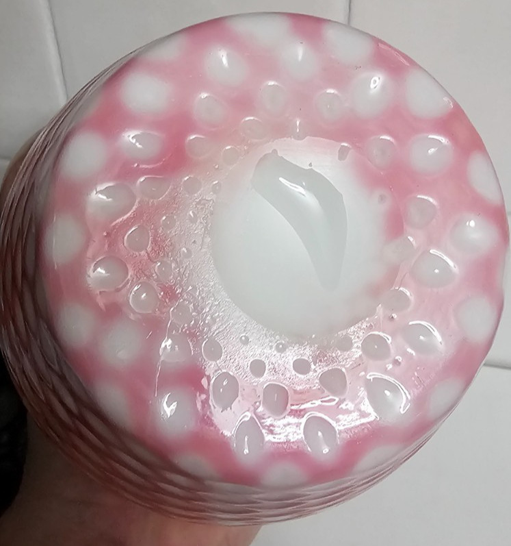 EAPG Victorian Glass Opaque Pink White Lattice Pitcher Jug