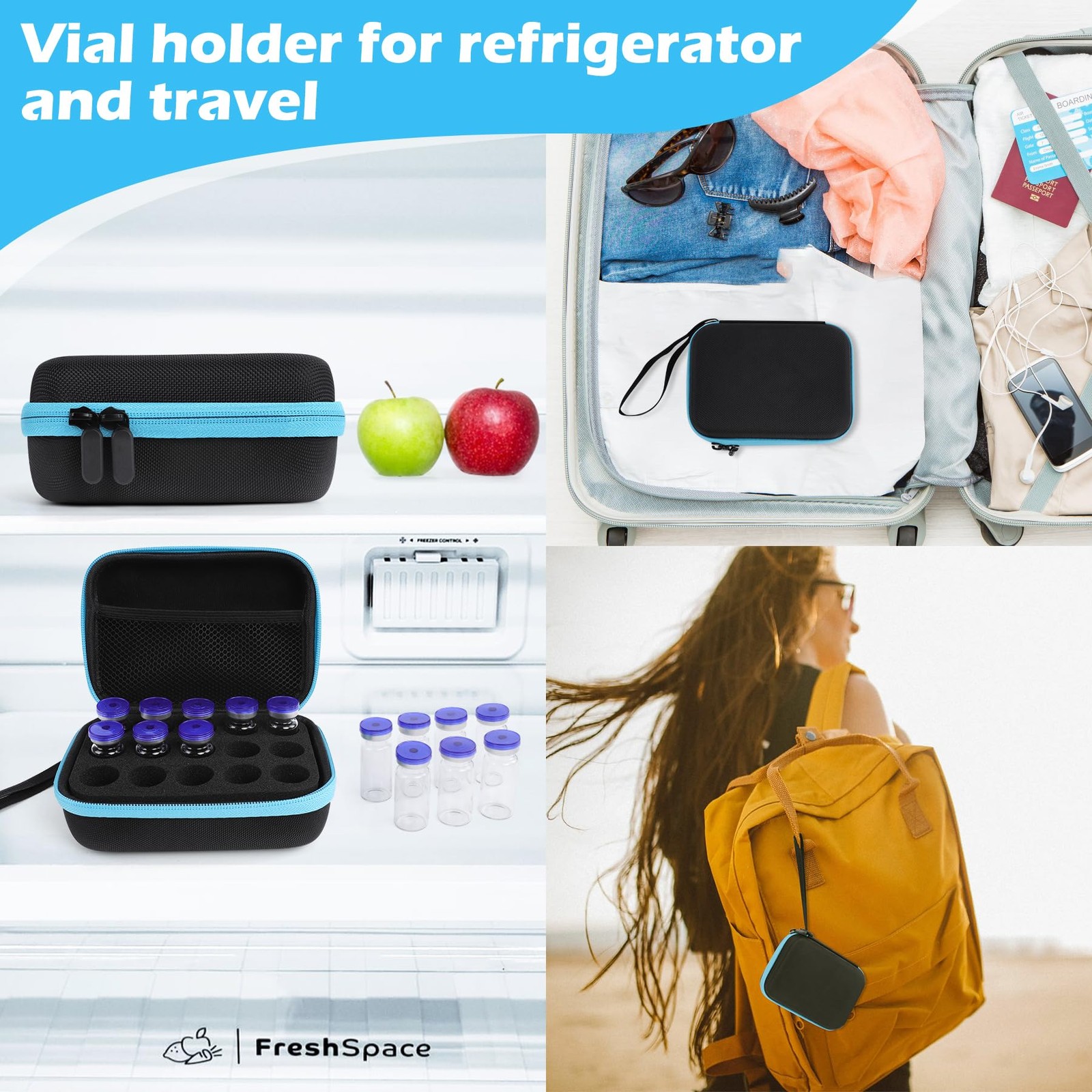 Insulin Fridge Holder Storage Case Peptide Vial 15 slots, purple