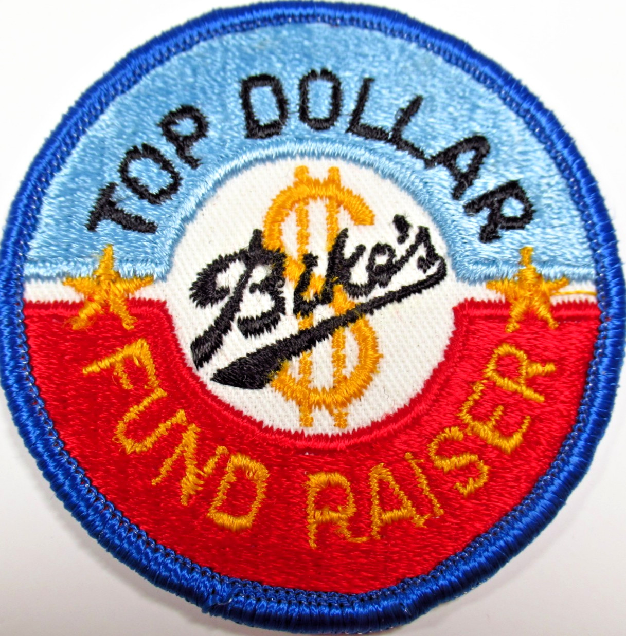 Top Dollar Bike's Fund Raiser Vintage Embroidered Advertising Patch Sew On