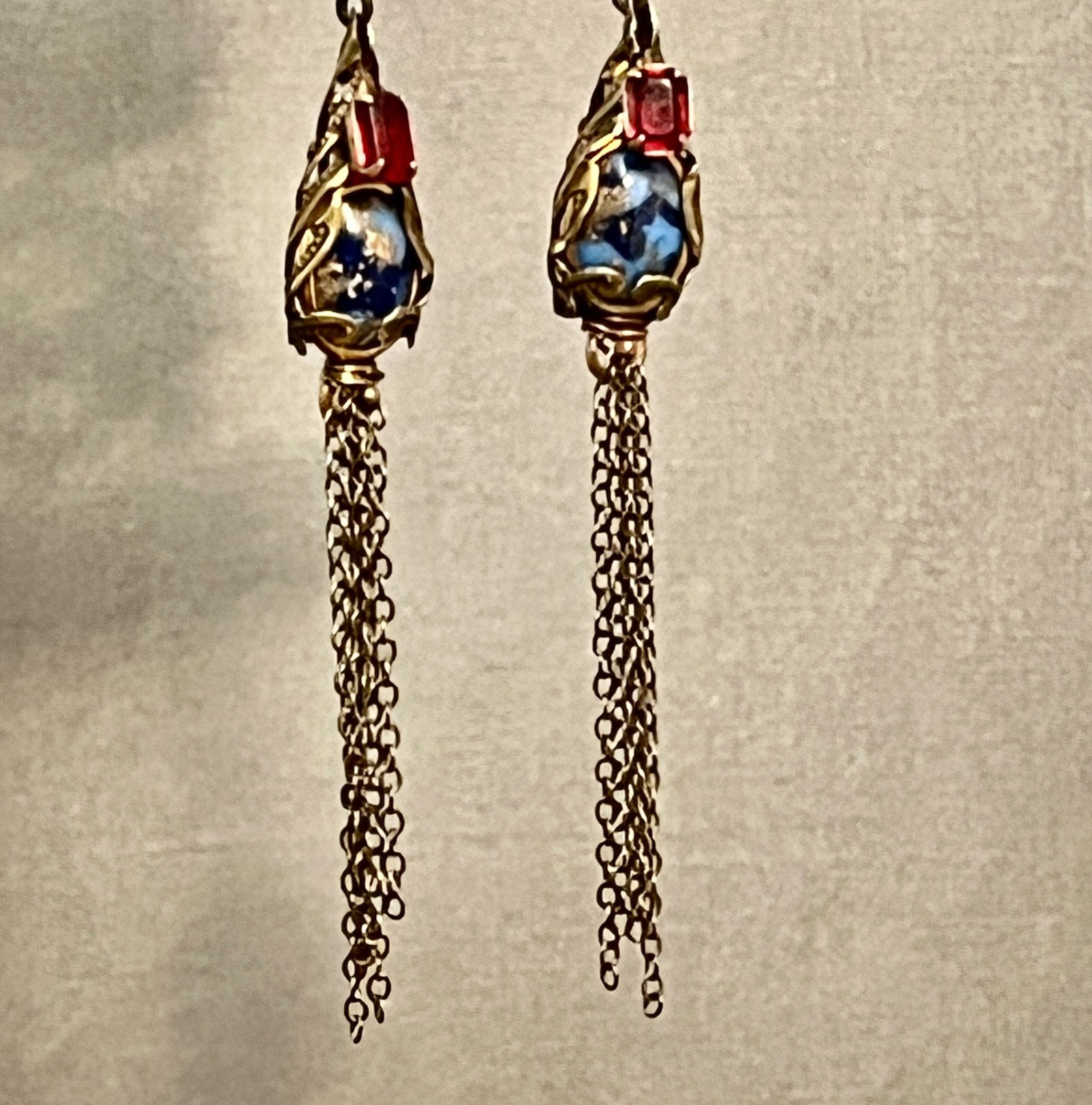 Deco Egyptian Revival Necklace Set, Neiger Style Pharaoh, Royal Blue, Red, Green