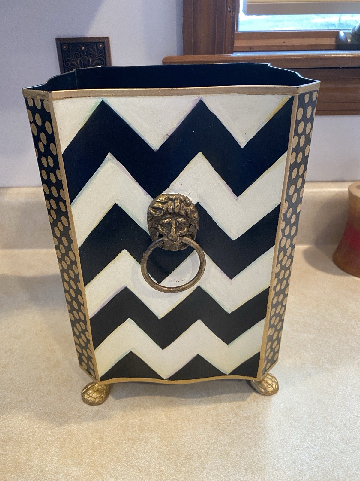 Mackenzie Childs Zig Zag Trash / Waste Basket