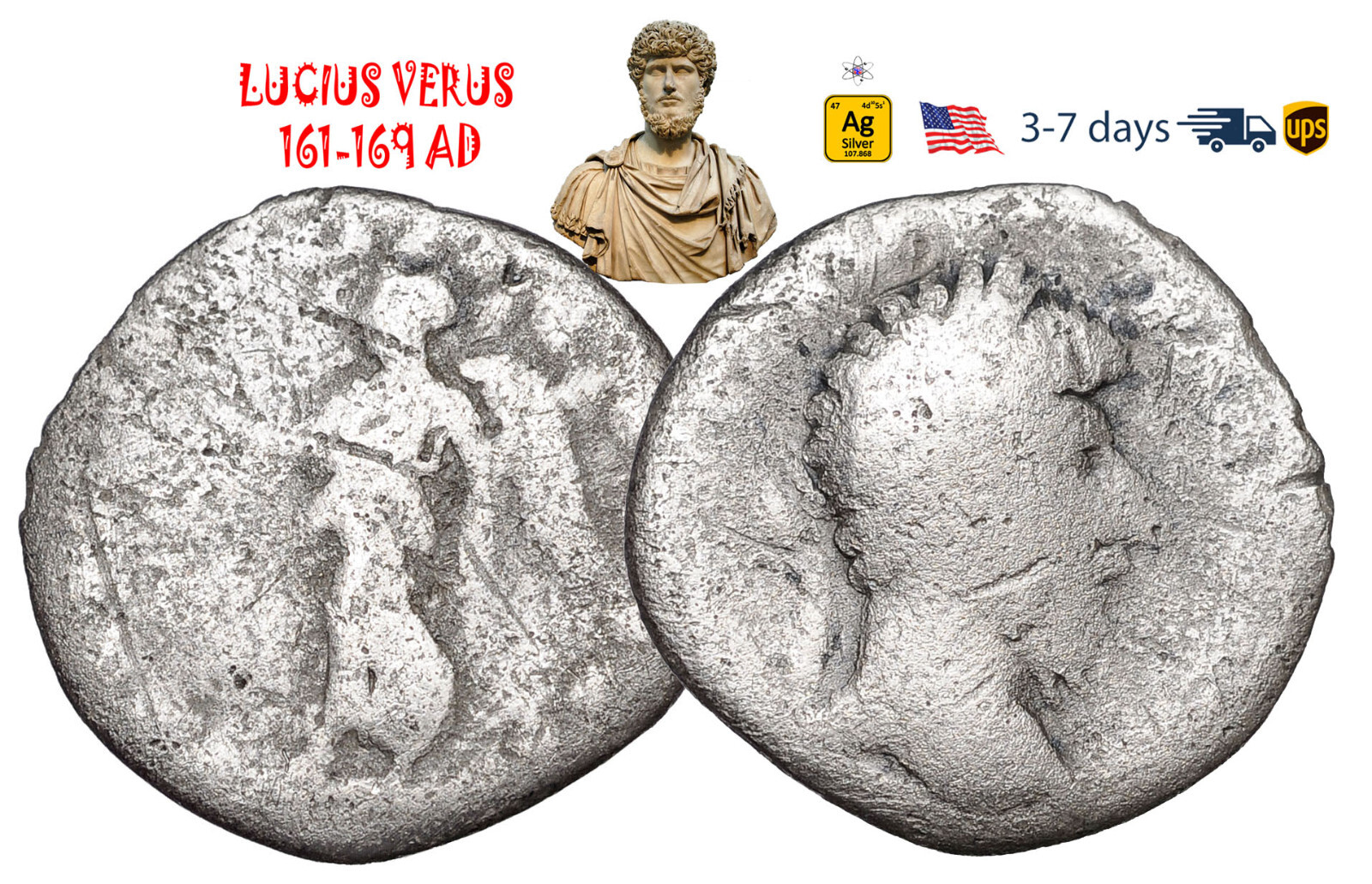 Ancient Roman Empire Coin Silver Denarius LUCIUS VERUS 161-169 Authentic #32247