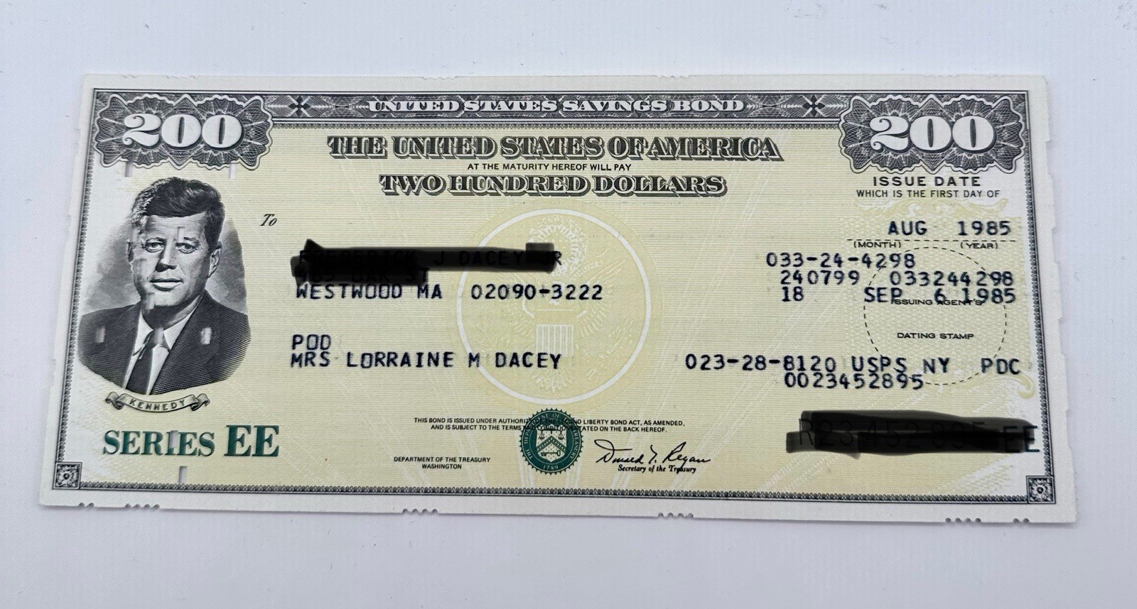 United States Savings Bond, Series EE, 1984-85 $200, John F. Kennedy