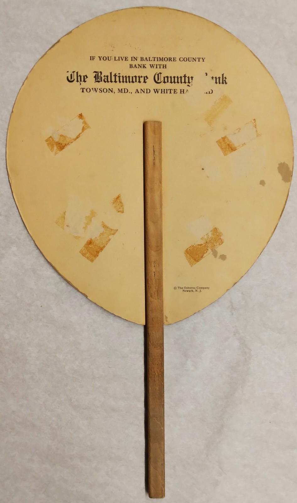 c1926 The Baltimore County Bank advertising hand fan, used