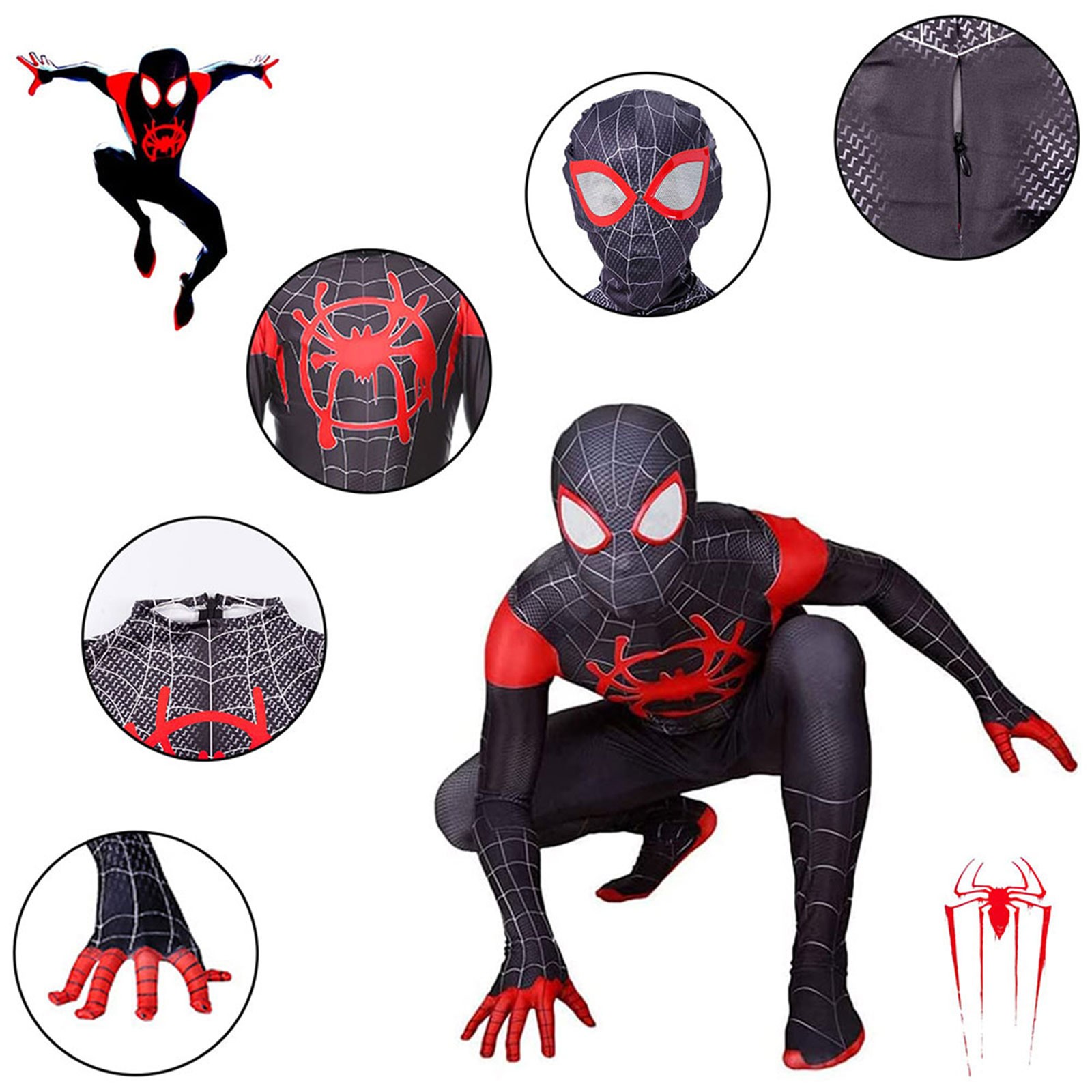 Superhero Spider-Man Costume Miles Halloween Jumpsuit Kids Boys Cosplay Bodysuit