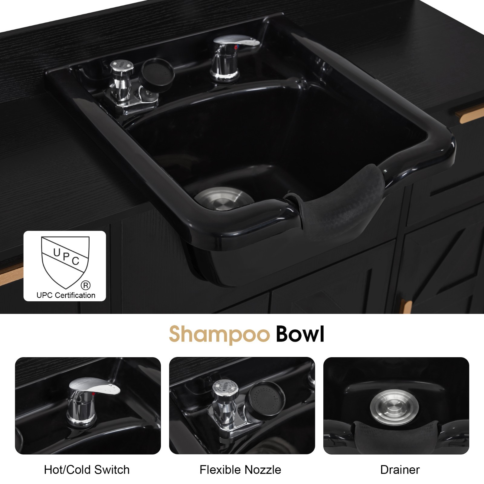 BarberPub Shampoo Station, Barber Cabinet with Hair Wash Backwash Sink 7137