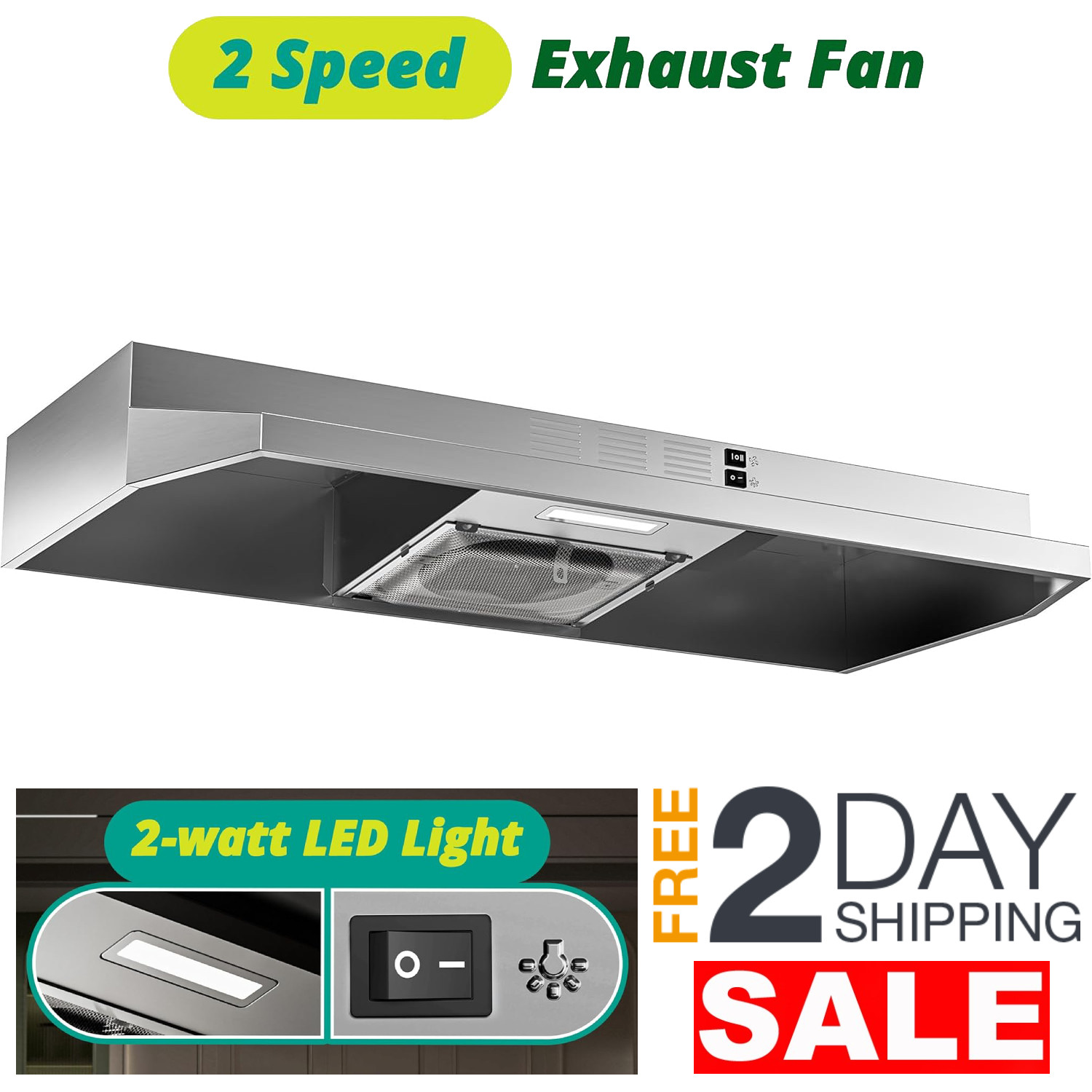 Campana Extractora De 36 Pulgadas Con Luz LED Para Cocina Debajo Del Gabinete