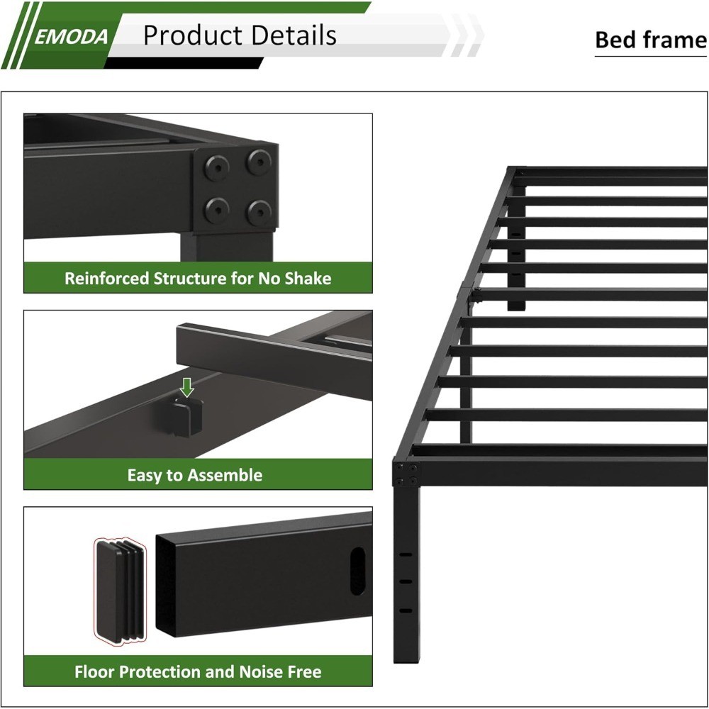 Queen Size 18 Inch Heavy Duty Metal Platform Bed Frame with Storage No Box