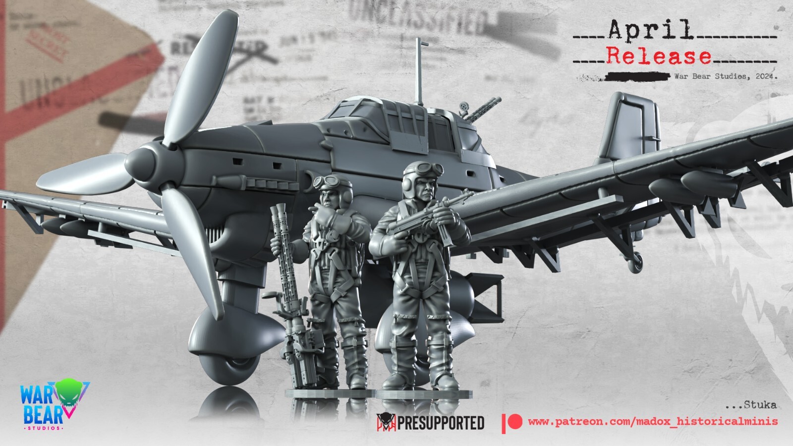 BattleCat Miniatures WW2 German Junkers JU 87 & Crew Bolt Action WWII 20mm 28mm