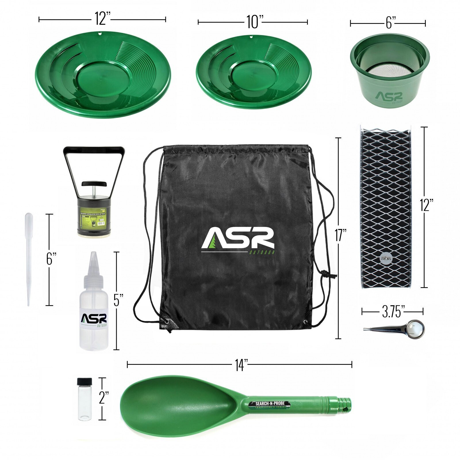 ASR Outdoor 14pc Lightweight Backpacker Gold Panning Kit