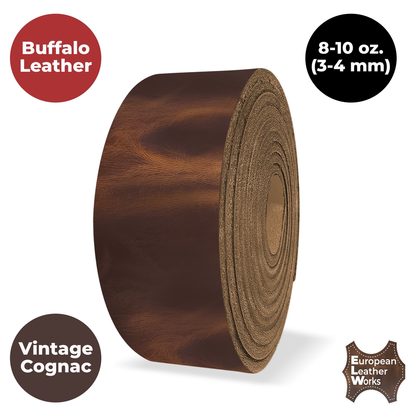 European Leather Works - Buffalo Belt Blanks 8-10 oz (3-4mm) 40-60" Leather
