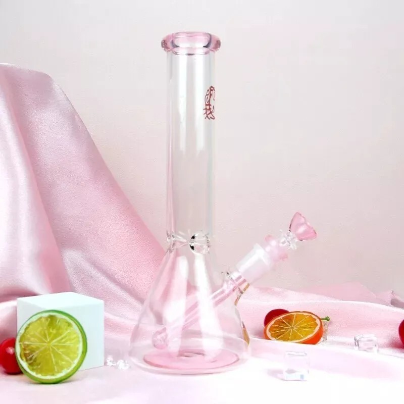 Pink 10'' Kitty Glass Bong Beaker Hookah Smoking Water Pipe w/Accessories USA