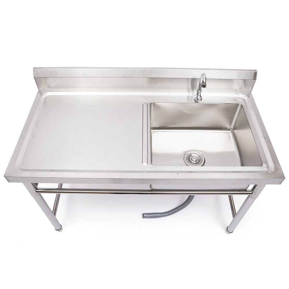 Commercial Kitchen Sink Prep Table w/ Faucet Stainless Steel Single Compartment