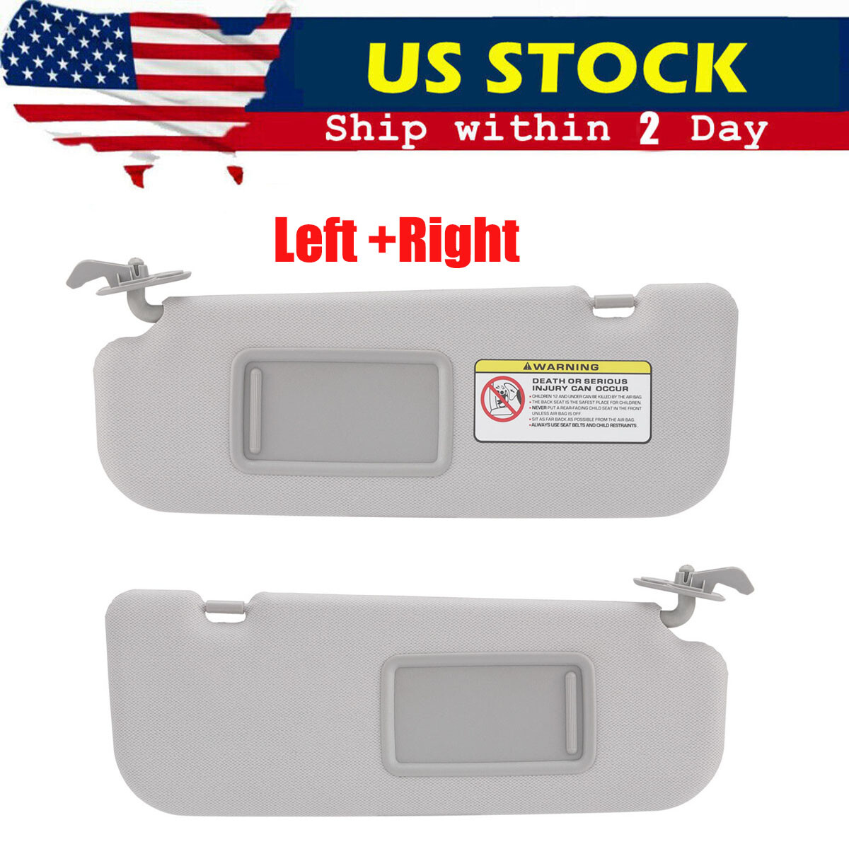 For 2011 2012-2015 Hyundai Elantra Gray Car Sun Visor Right + Left Side Pair US