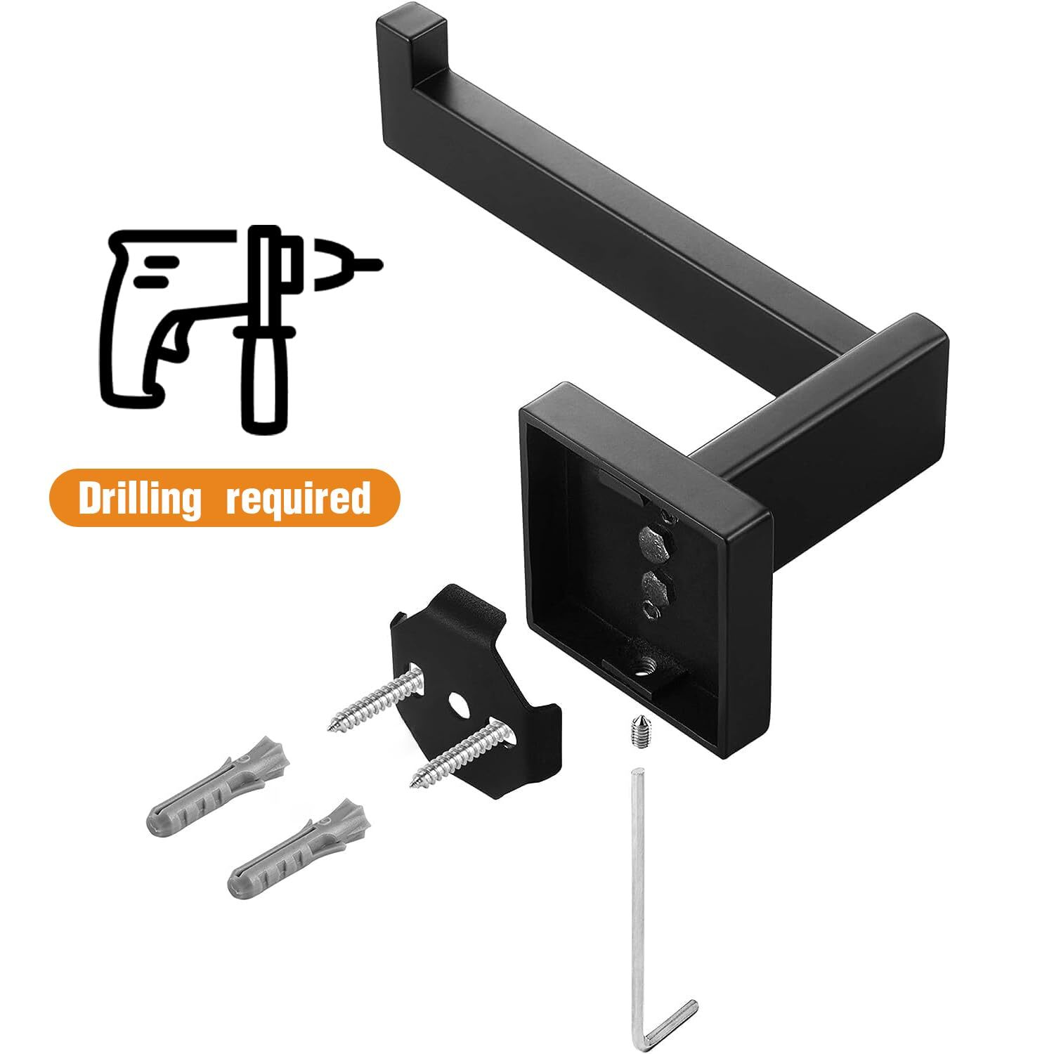 Matte Black Toilet Paper Holder Wall Mount Premium 304 Stainless Steel Square To