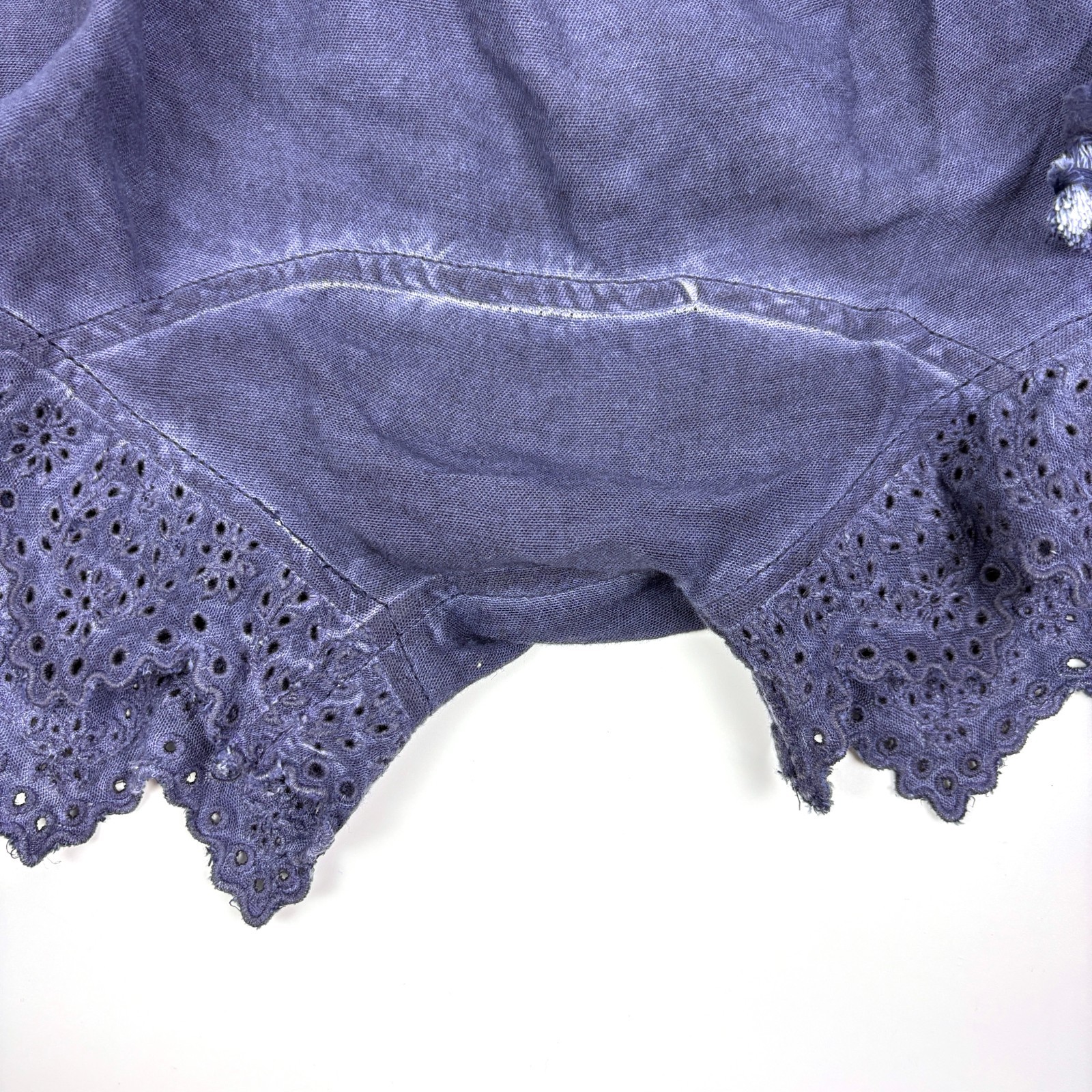 Free People Mariella Pull On Shorts Womens Sz S Navy Blue Eyelet Hem Rope Tie