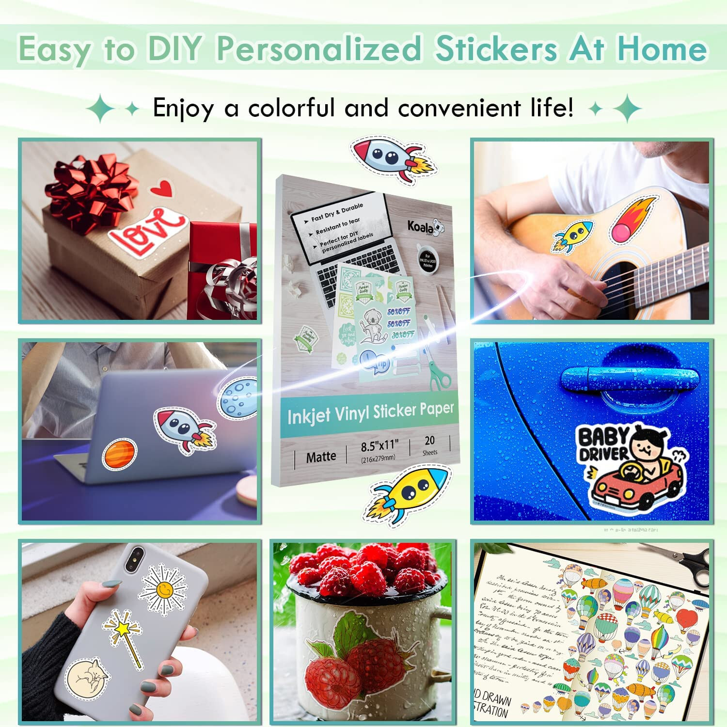 100 Bulk Koala Printable Vinyl Sticker Paper Waterproof Matt White Inkjet Cricut