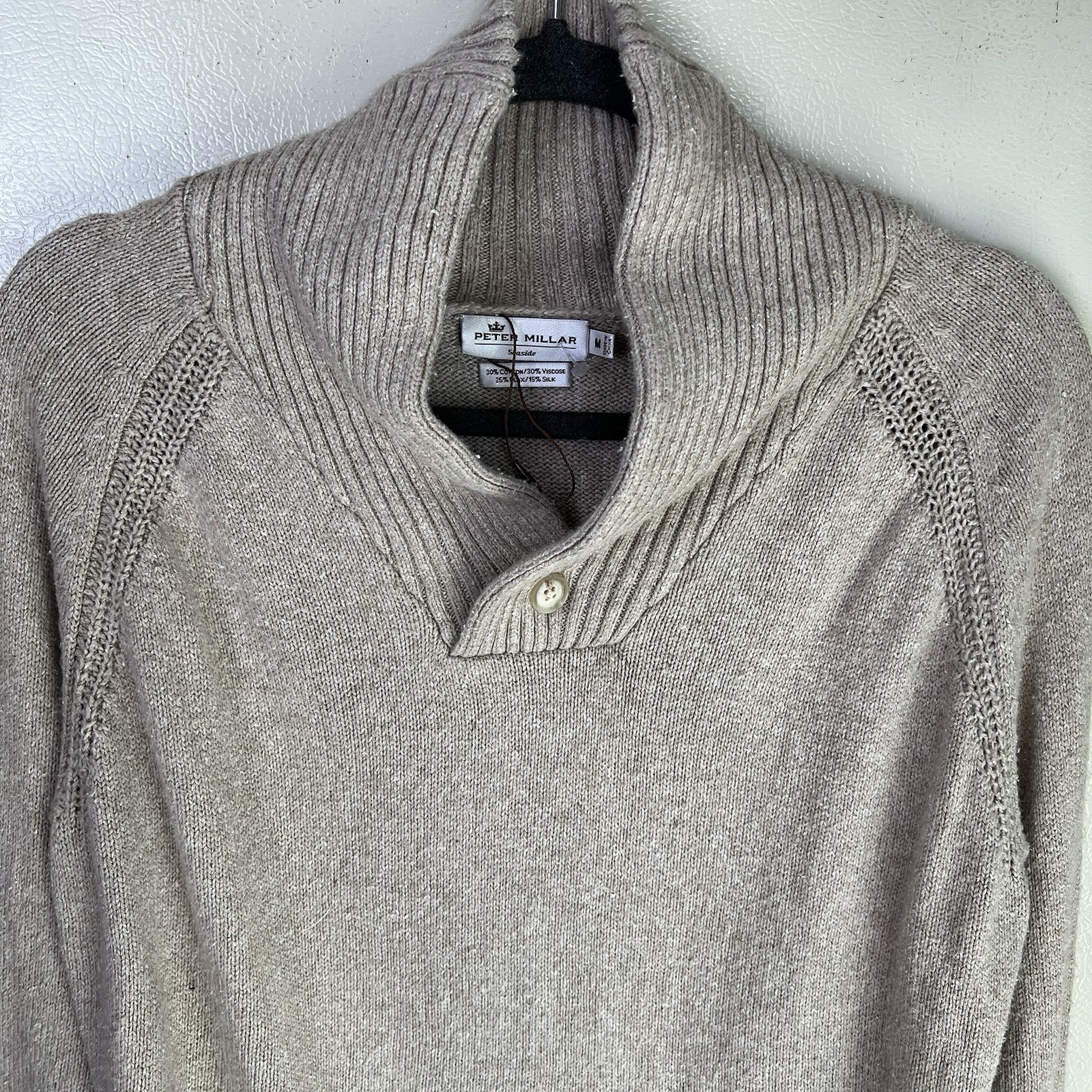Peter Millar Mountainside Seaside Shawl Collar Sweater In Sand Men Size Medium