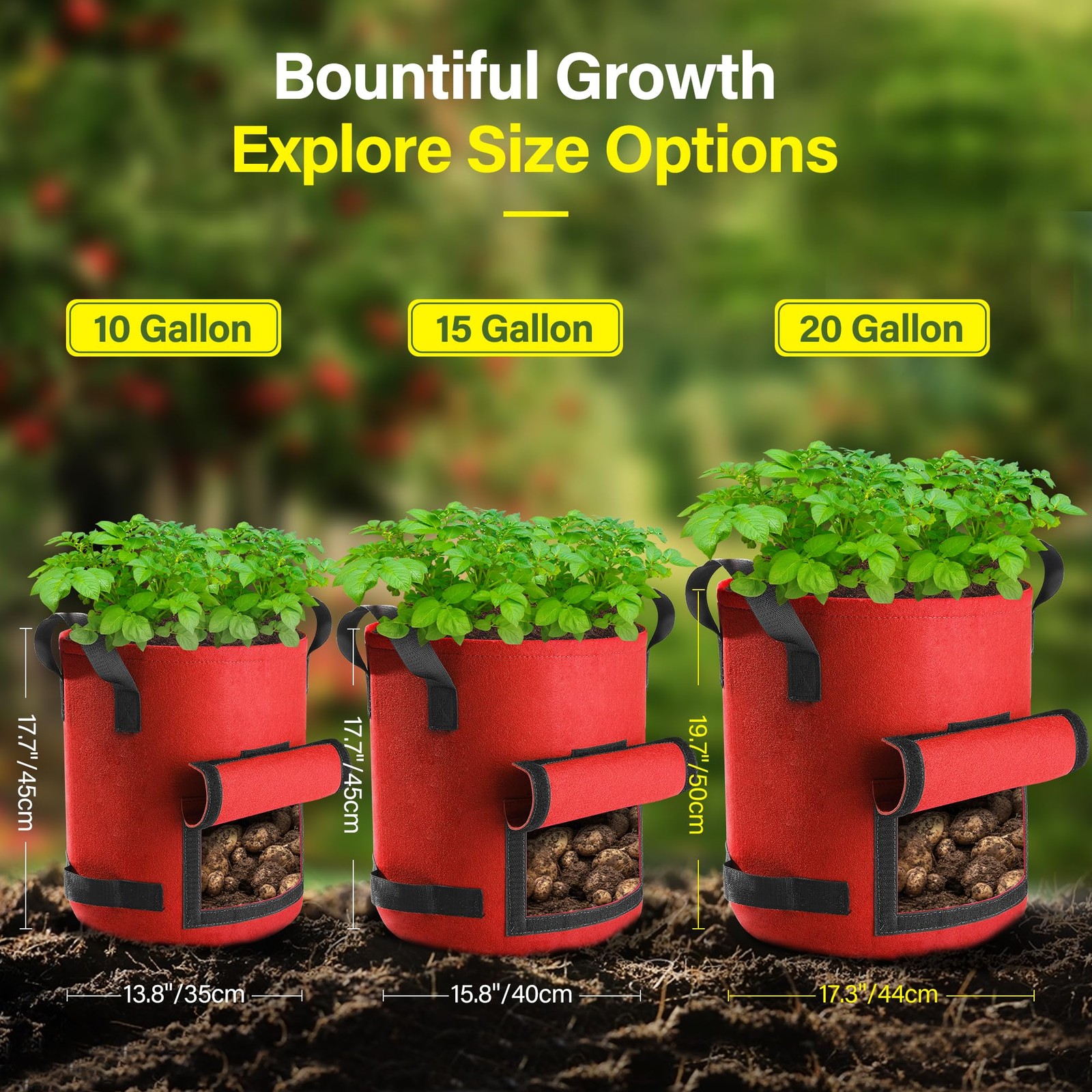 Suntee 6 Pack 10 Gallon Potato Grow Bags with Flap Fabric Plant Pots Multicolor