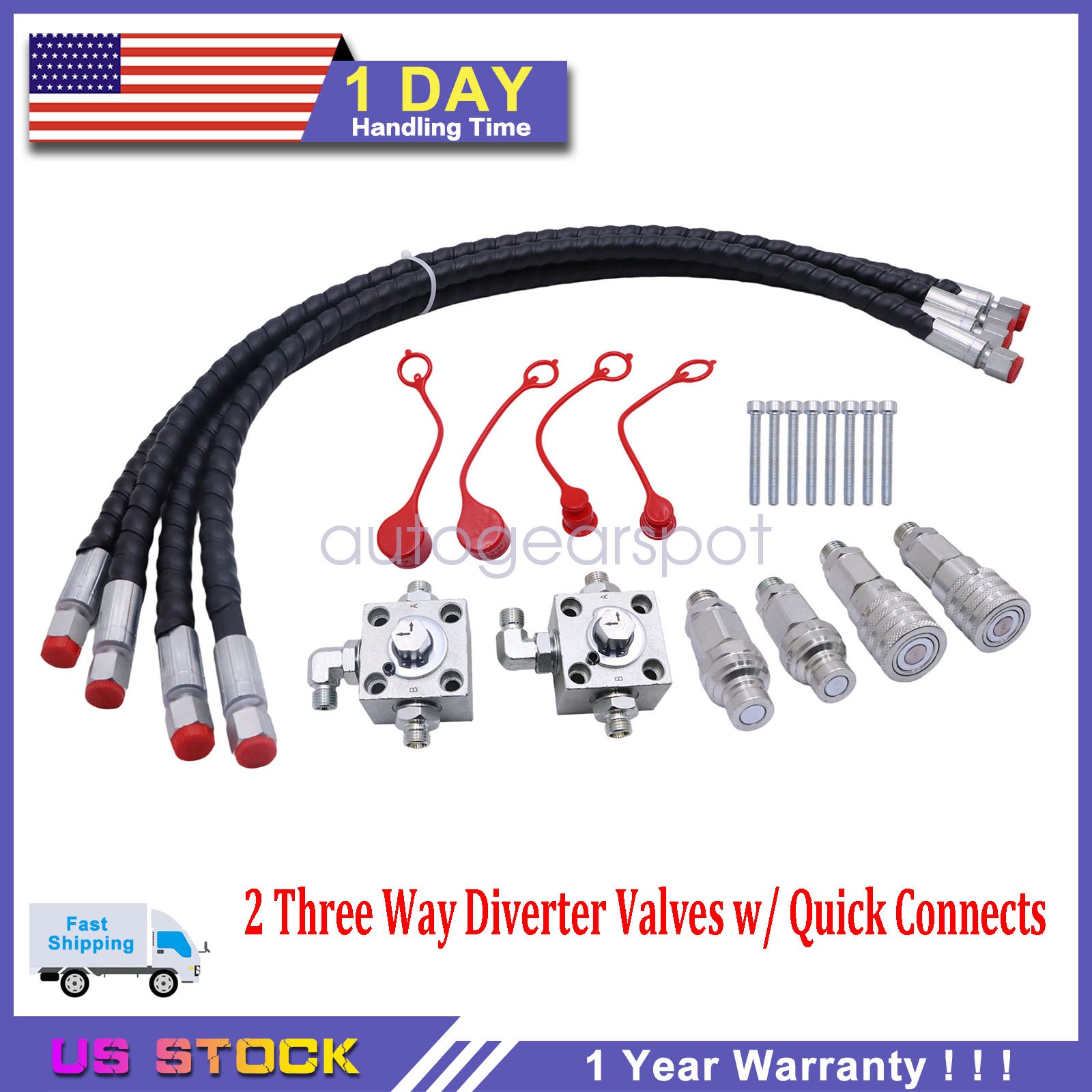 2 Three Way Diverter Valves For 1-2 ton Chinese Mini Excavator w/ Quick Connects