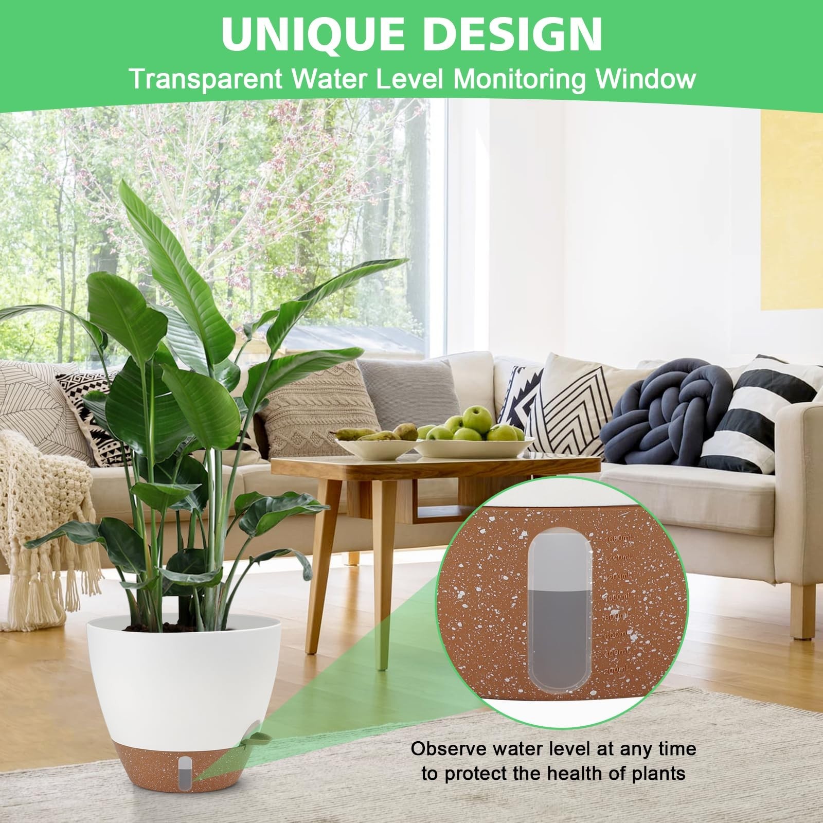 Self Watering Planter with Visual Water Level, 6Pack Small Plastic Pot Set wi...