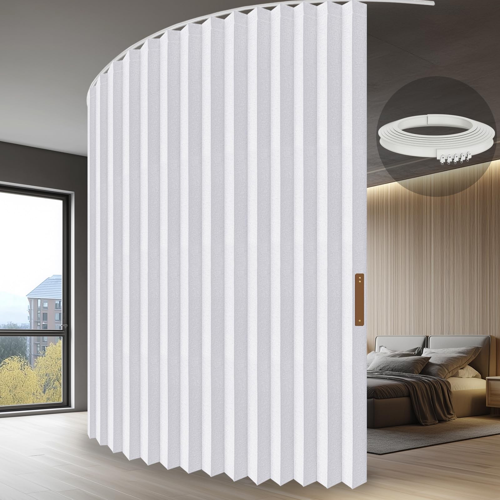 Hanging Accordion Room Divider with Track System - Ceiling-Mounted Partition ...