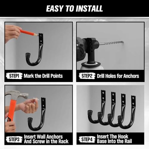 Heavy Duty Garage Storage Hooks, 12-piece Bike Hooks for Garage 12-Piece Black
