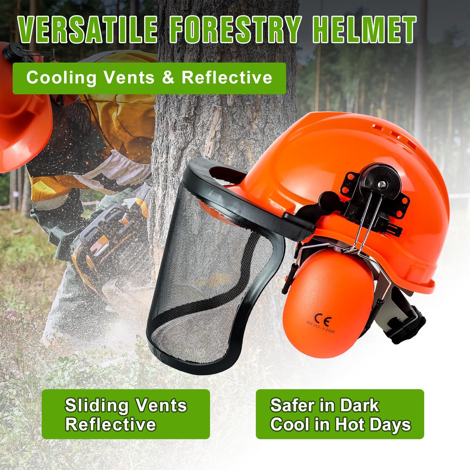 Forestry Helmet with Face Visor and 25.9 dB SNR Ear Protection