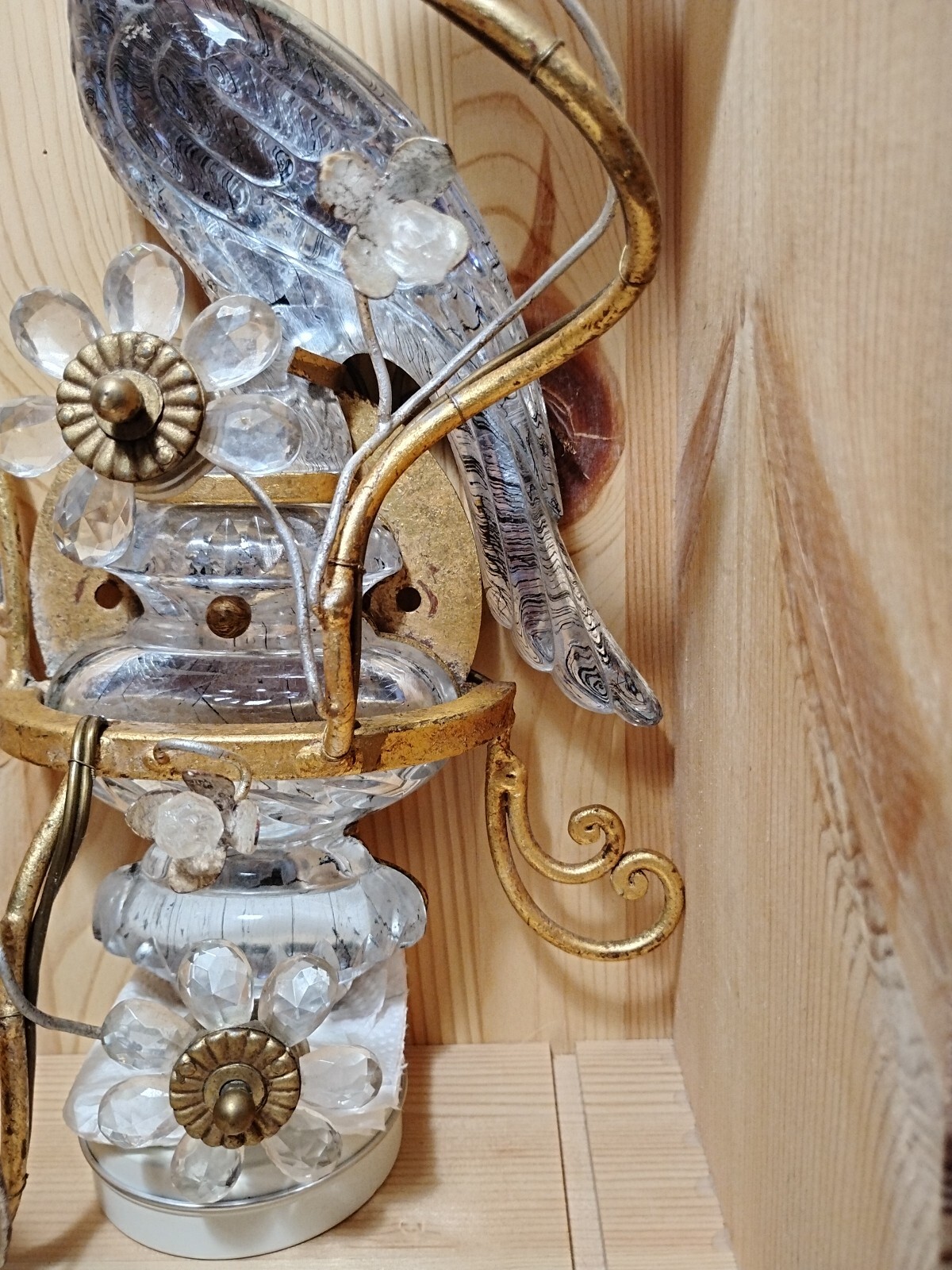 1 Antique Maison Bagues French Crystal Glass Parrot Bird Wall Sconce