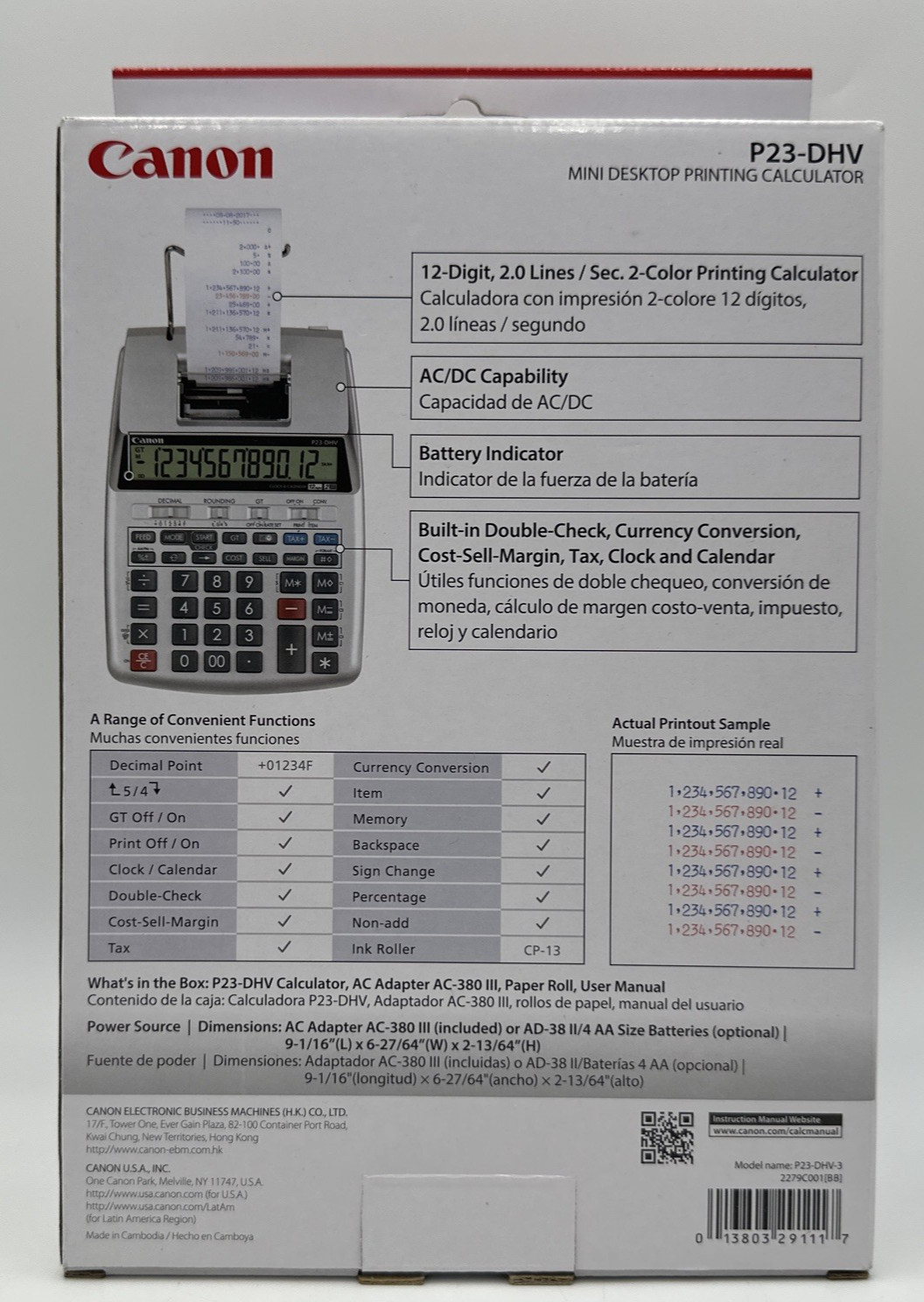 Canon P23-DHV Mini Desktop Printing Calculator ~ New