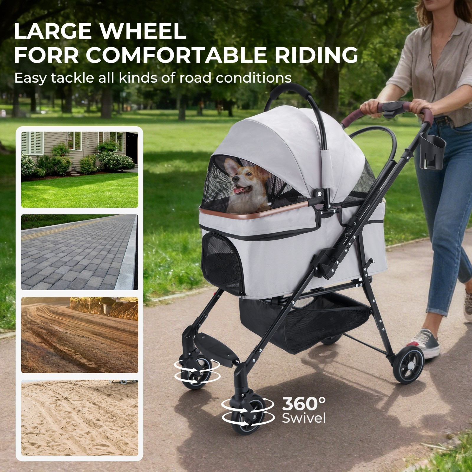 Foldable Pet Stroller 360° Rotating Wheels for Small Animals