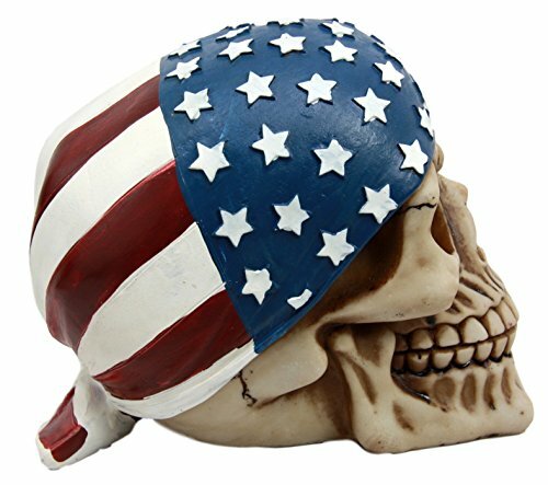 American Flag Skull Bandana Figurine Polyresin Home Decor Bikers Halloween
