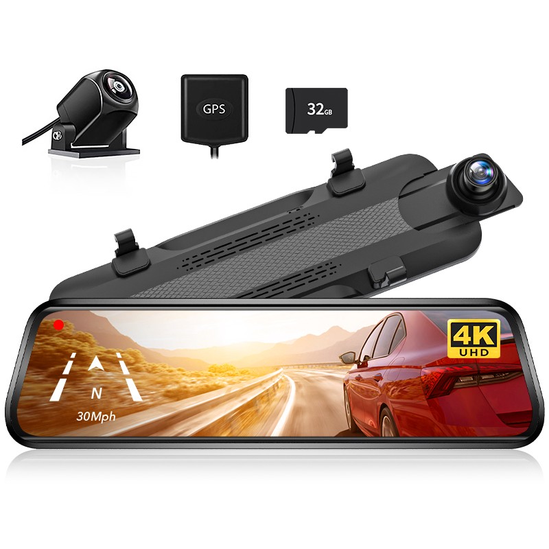 WOLFBOX G930 10" Touch Screen 4K Mirror Dash Cam Front and Rear With 32GB & GPS