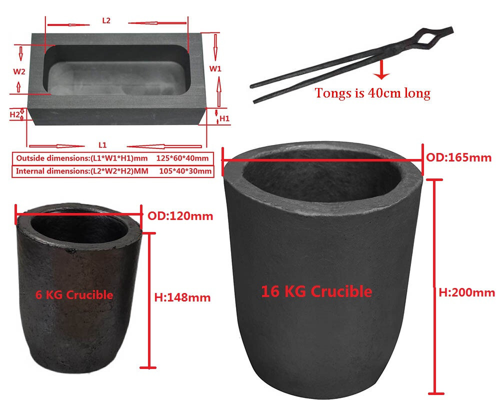 16 KG Gas Metal Melting Furnace with 2 Crucibles Tongs Casting