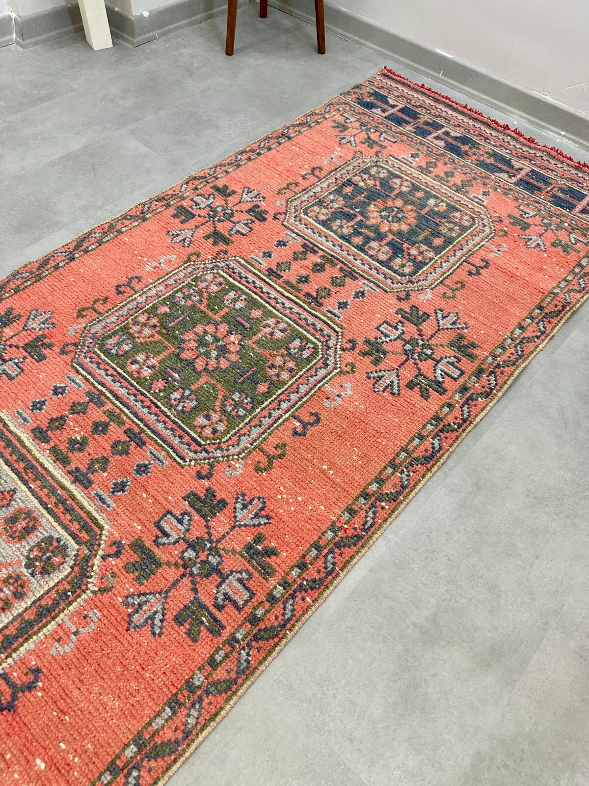 3x11 Pink Floral Vintage Runner, Turkish Runner, Handmade Wool Rug, Oushak Rug