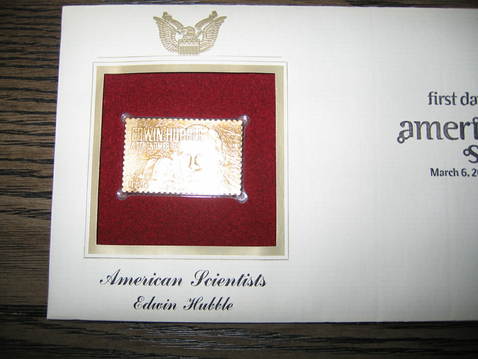 2008 American Scientists Edwin Hubble replica 22kt Gold GOLDEN Cover STAMP