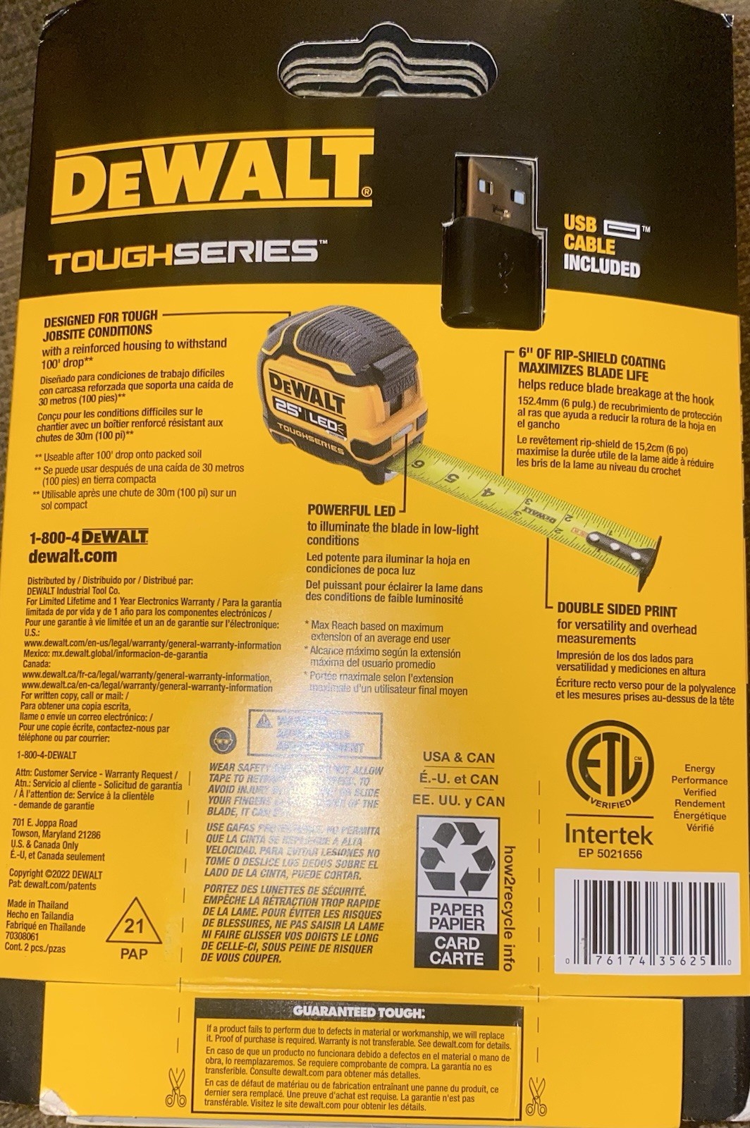 DeWALT 25 ft. Tape Measure with Rechargeable LED Light, DWHT35625S