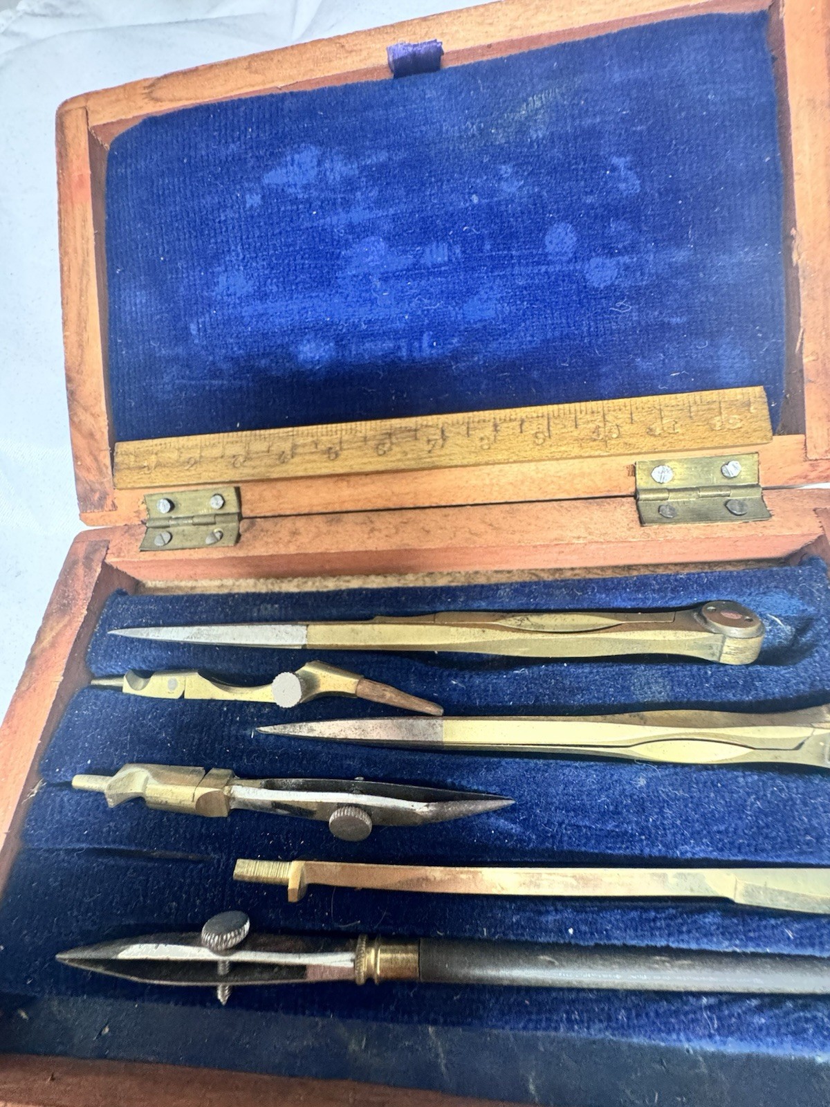 Antique late 1800s Drafting Set in Refinished Wooden Box.