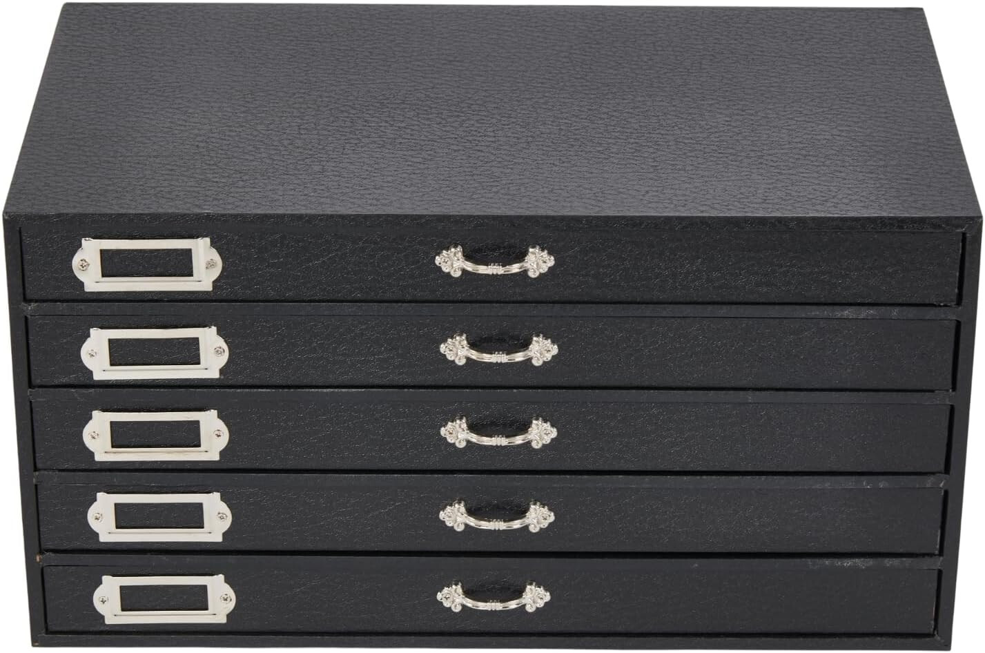 Jewelry Storage Organizer Case Cabinet 5 Drawer Black Faux Leather 15" x 8"